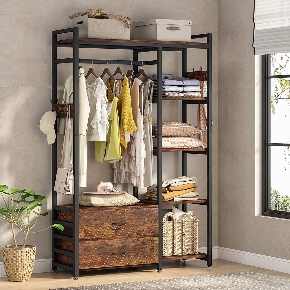 Freestanding Closet Organizer  Clothes Rack with Drawers and Shelves  Heavy Duty Garment Rack