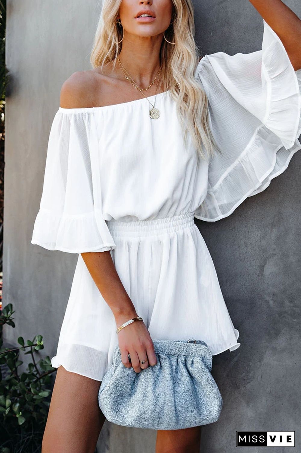 KarliDress Definitely Demure Off The Shoulder Chiffon Romper P12498