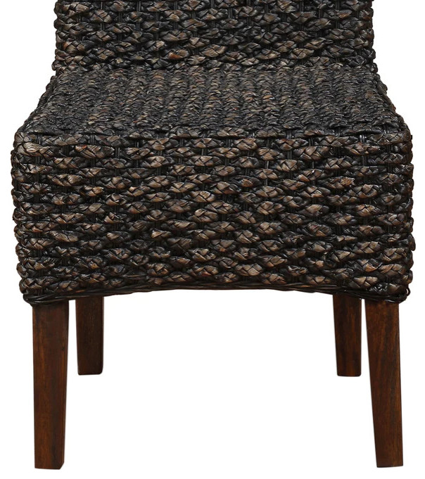 Benzara BM187620 Wicker Woven Wooden Chair with High Back  Brown Set Of 2   Tropical   Dining Chairs   by VirVentures  Houzz