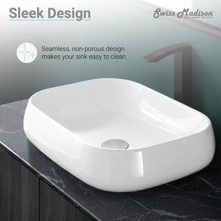 Swiss Madison Chateau Vessel Sink in Glossy White Square Ceramic SM-VS274