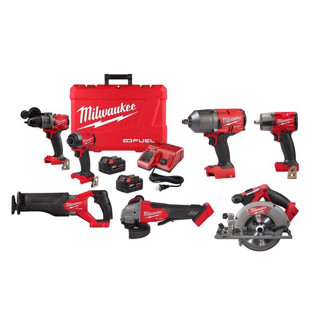 MW M18 FUEL 18-Volt Lithium Ion Brushless Cordless Combo Kit 6-Tool with 12 in. High Torque Impact Wrench 3697-22-2821-20-2880-20-2962-20-2730-20-