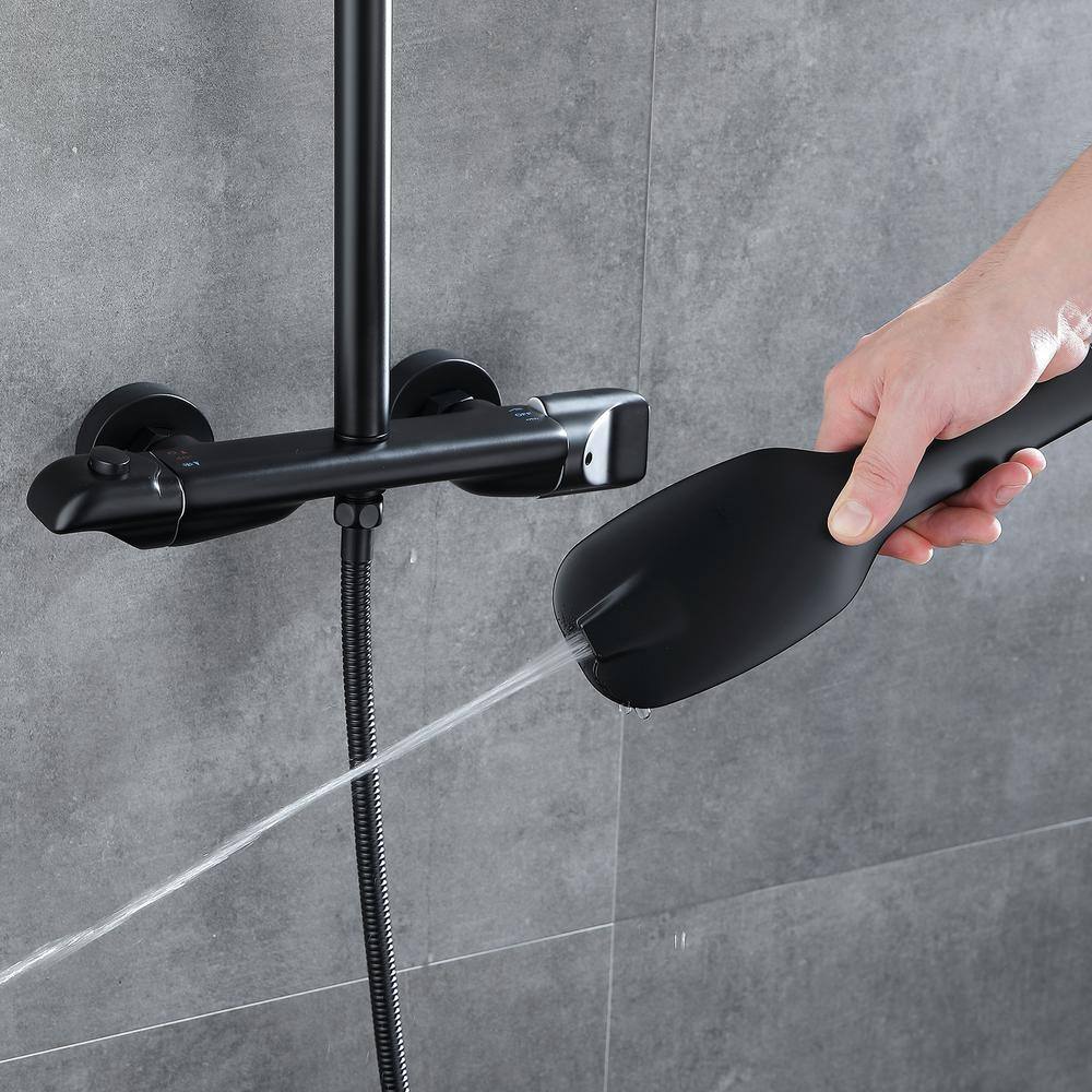 Toject Elsy 2-Spray Patterns with 2.5 GPM 10 in. Wall Mount Dual Shower Heads with Handheld Shower in Matte Black HST1002MB