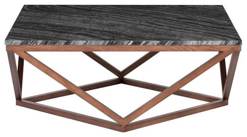 Corrado Coffee Table black wood vein marble top walnut stained ash   Transitional   Coffee Tables   by Virgil Stanis Design  Houzz