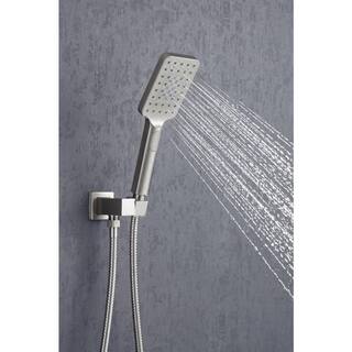 Mondawe Mondawell Single-Handle 3-Spray 12 in. x 8 in. Wall Mount Rain Dual Shower Heads Handheld Spout Valve in Nickel MA-D97203BN