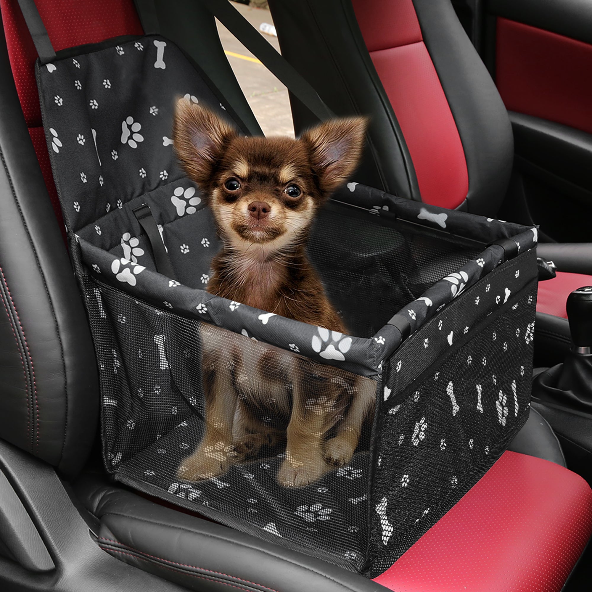 Unique Bargains Pet Back Seat Hammock Cover Waterproof Non-slip Protector Hammock Bone Footprint Black 40x33x26cm