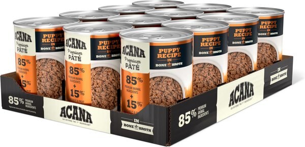 ACANA Premium Pate Puppy Recipe in Bone Broth Grain-Free Wet Dog Food， 12.8-oz can， case of 12