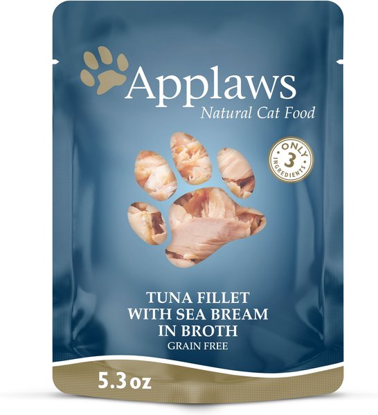 Applaws Tuna with Seabream in Broth Limited Ingredient Wet Cat Food， 5.3-oz pouch， case of 12