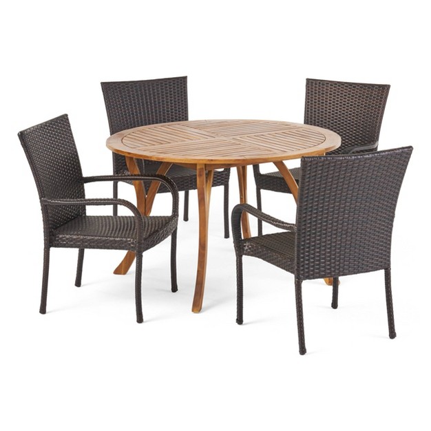 Collins 5pc Acacia Wood amp Wicker Dining Set Teak brown Christopher Knight Home