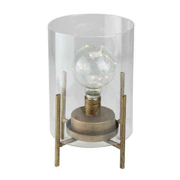 Melrose 10 Glass Hurricane Cylinder Lantern With Led Fairy Light Bulb