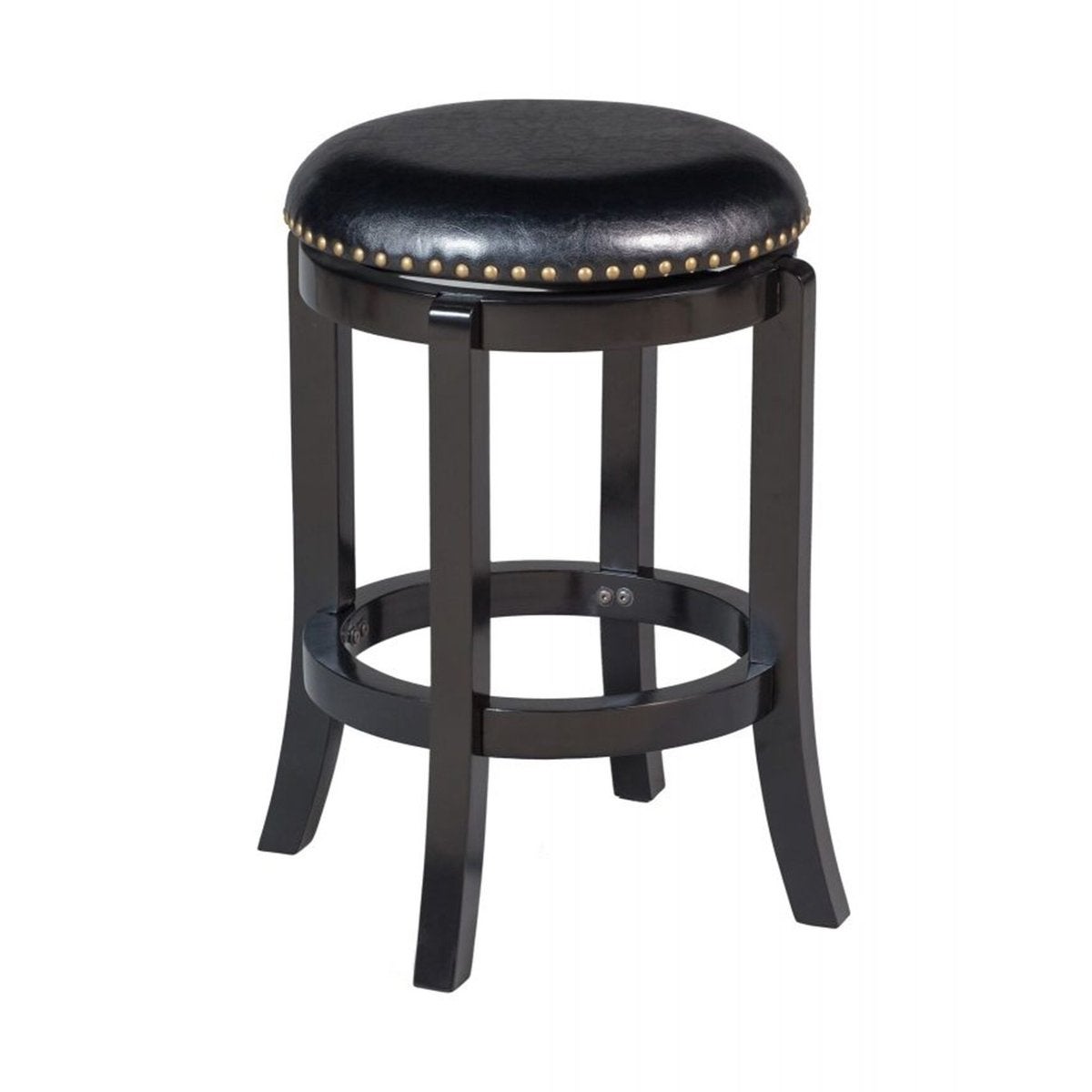 Nailhead Trim Round Leatherette Swivel Counter Stool with Flared Leg， Black - 24 H x 16 W x 16 L Inches