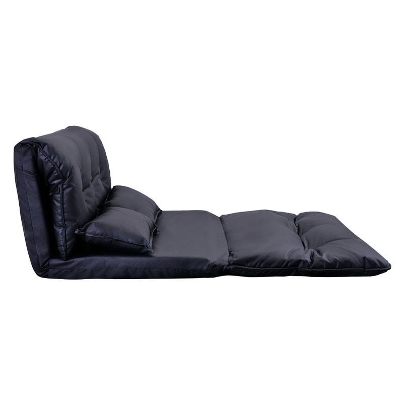 PU Leather Floor Chair Adjustable Sofa Bed with Pillows