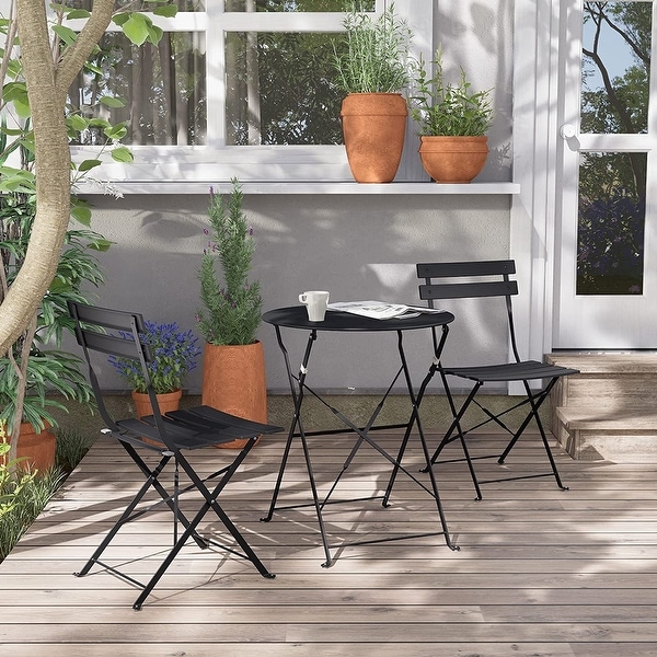 3Piece Bistro Set Folding Outdoor Furniture Sets with Premium Steel Frame Portable Design for Bistro and Balcony