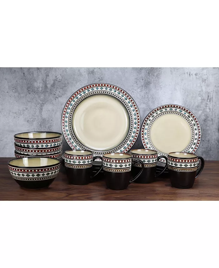 Lorren Home Trends 16 Piece Glazed Dinnerware