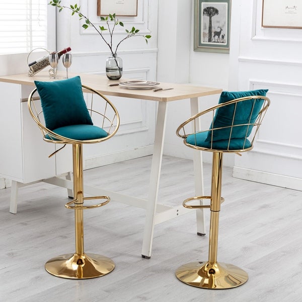 Swivel Velvet Bar Stools with Footrest and Pillow，set of 2