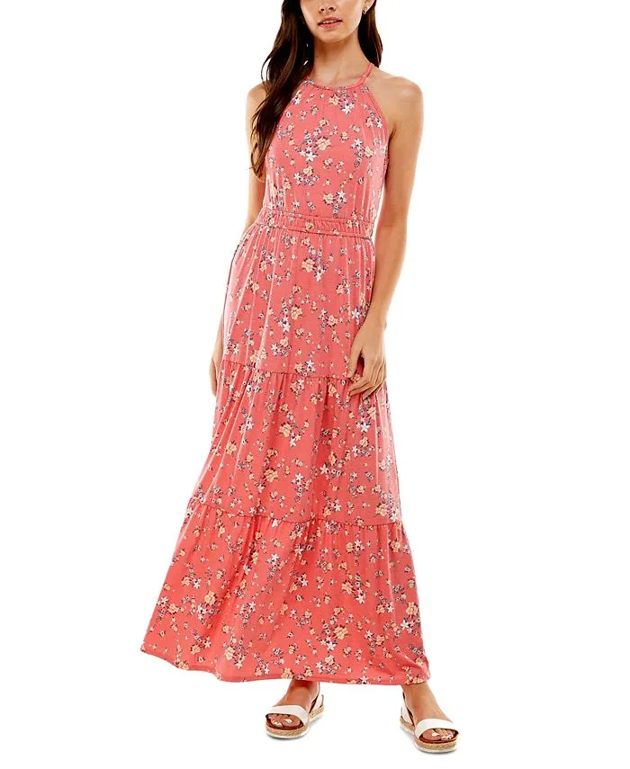 Juniors' Printed Halter Maxi Dress