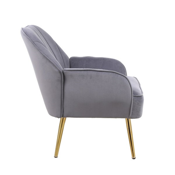 Mid Century Velvet Armchair Upholstered Accent Chair with Metal Legs - 25