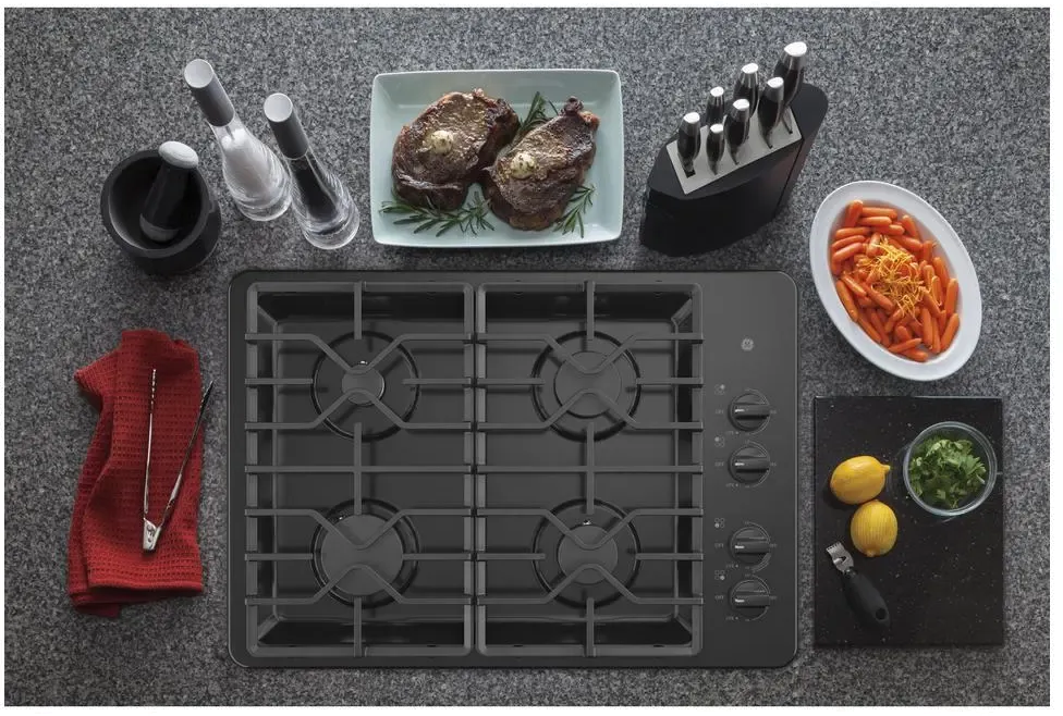 GE 30 Inch Gas Cooktop with 4 Burners - Black