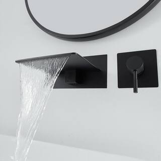 BWE Single Handle Wall Mount Spout Waterfall Bathroom Faucet in Matte Black A-93008-Black