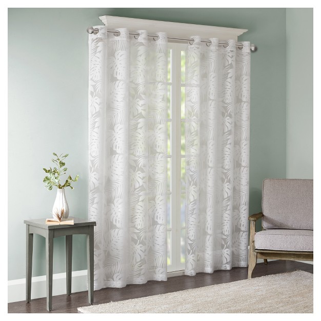 Maui Palm Leaf Burnout Window Sheer White