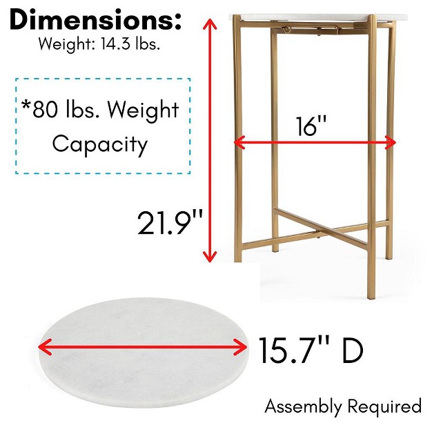 Birdrock Home Folding Side Table With Marble Top Gold Legs