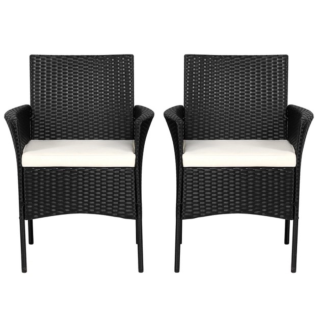 Tangkula Outdoor 2 Pcs Rattan Dining Chair Patio Cushioned Arm Chair W zipper Black