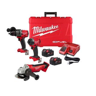 MW M18 FUEL 18-V Lithium-Ion Brushless Cordless Hammer DrillImpact Driver Combo Kit (2-Tool) w4 12 in. Cut-OffGrinder 3697-22-2680-20