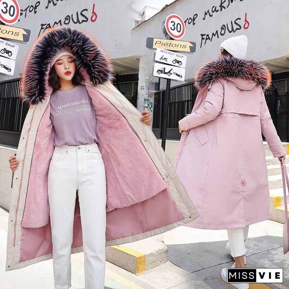 Fashion Long Detachable Lamb Hair Liner Parker Cotton Jacket Coat New Warm Women'S Winter Jackets Big Faux Fur Coats Parkas