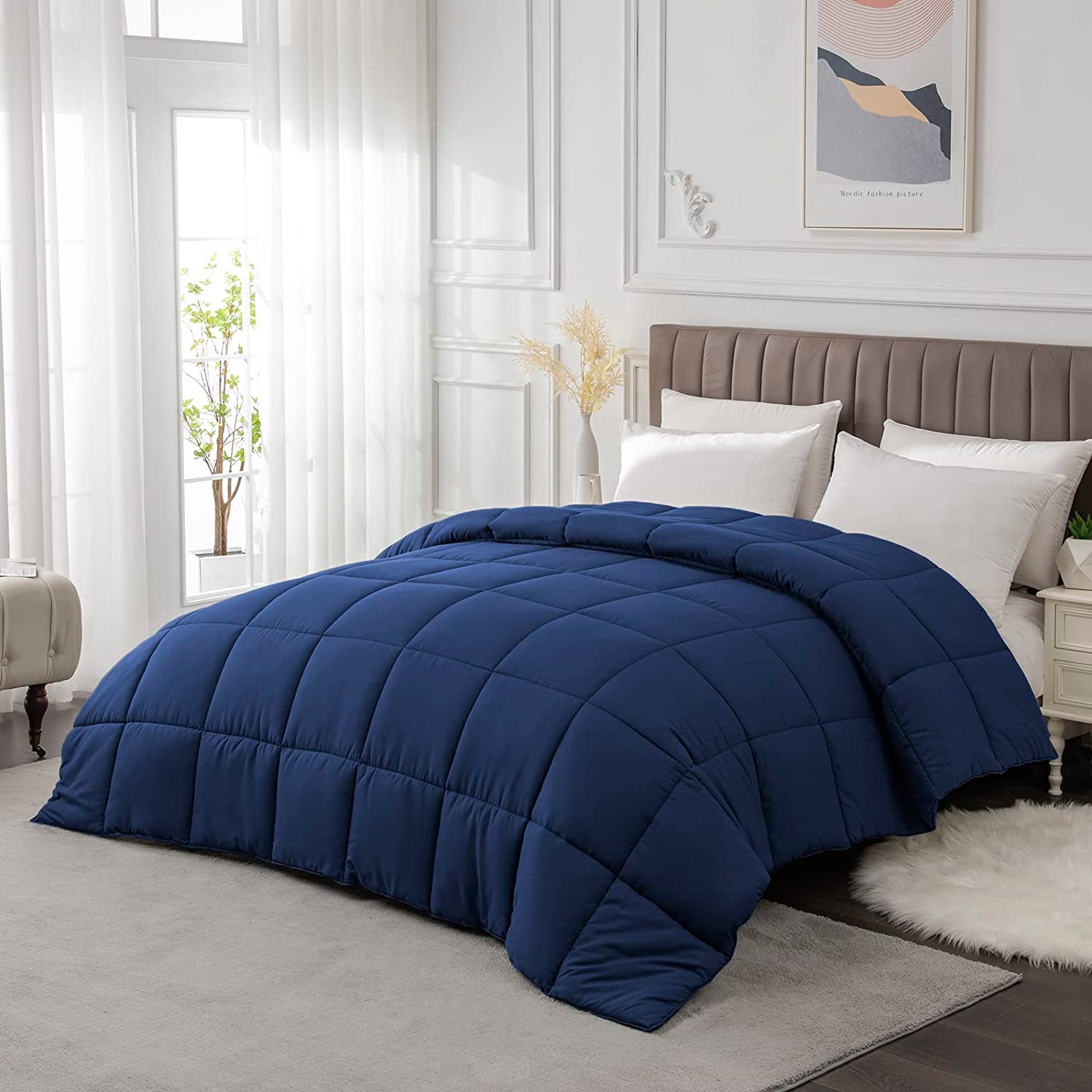 Full Comforter Duvet Insert - All Season Navy Blue Comforters Full Size - Quilted Down Alternative Bedding Comforter wit