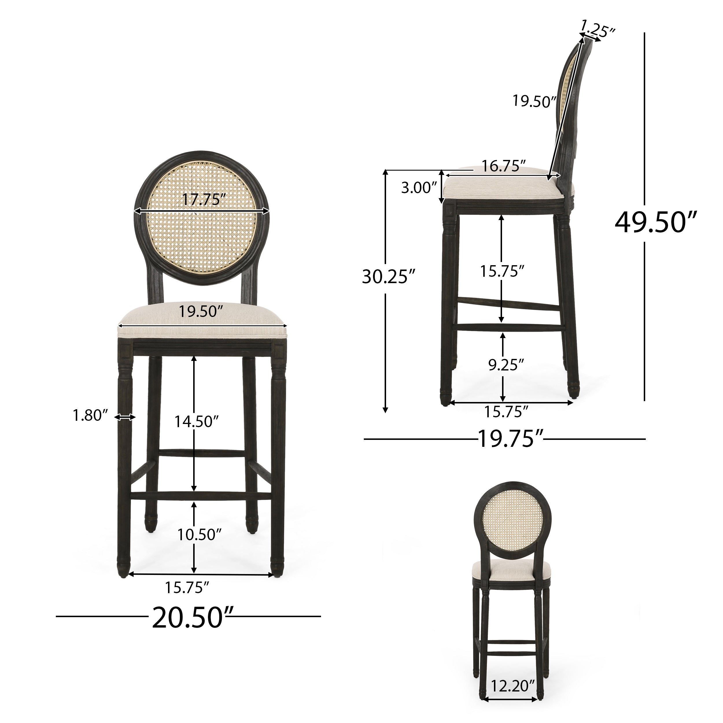 Towner French Country Wooden Barstools with Upholstered Seating (Set of 2)