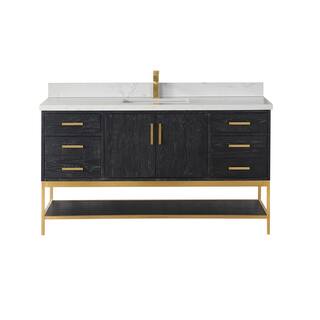 Altair Wildy 60 in. W x 22 in. D x 34 in. H Bath Vanity in Black Oak with Grain White Composite Stone Top 546060S-BO-GW-NM