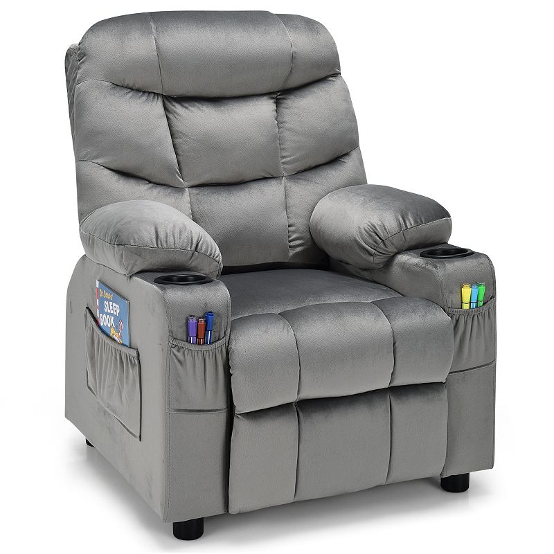 PU Leather Kids Recliner Chair with Cup Holders and Side Pockets