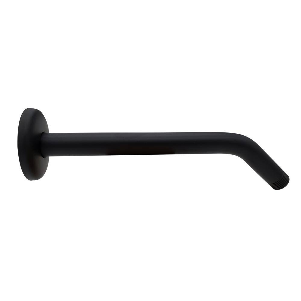 Westbrass 12 in. IPS x 10 in. Round Wall Mount Shower Arm with Sure Grip Flange Matte Black D302-1-62