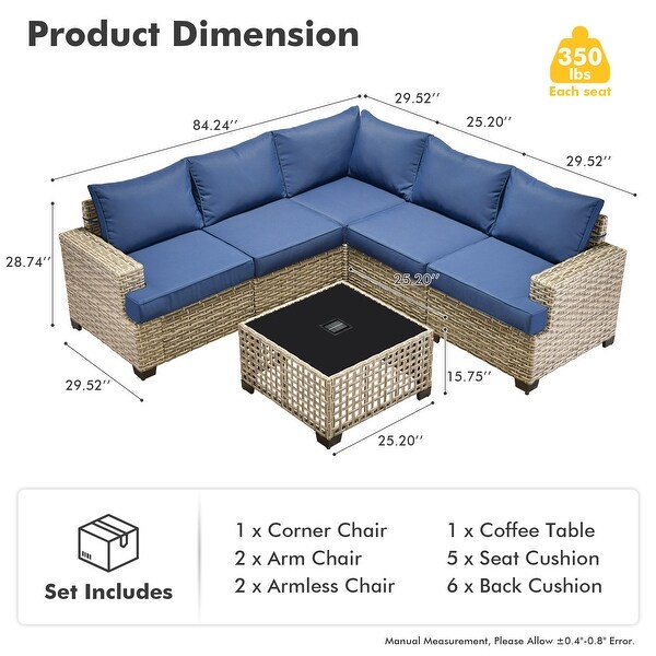 XIZZI 6 Pieces Outdoor Patio Furniture Wicker Sofa Set with Coffee Table