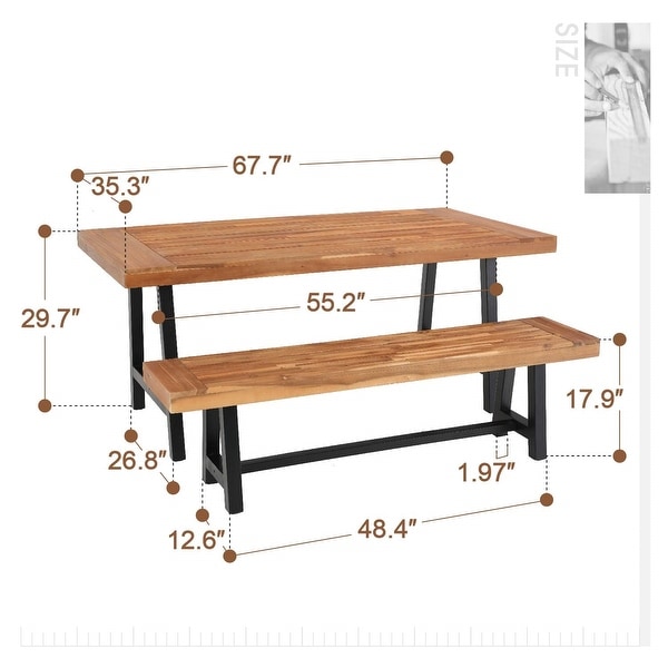 2Piece Patio Wooden Dining Set，1 Wooden Table and 1 Wooden Bench