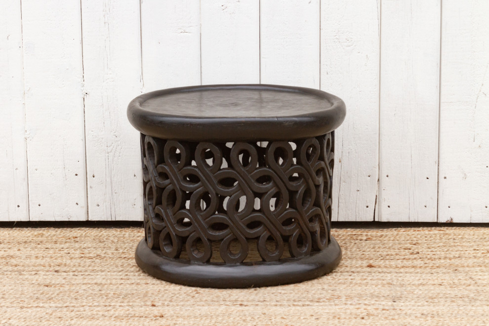 African Floral Carved End Table   Mediterranean   Side Tables And End Tables   by De cor  Houzz