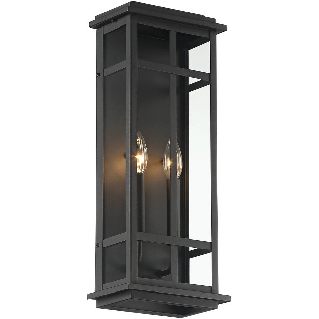 High Farmhouse Rustic Rectangular Outdoor Wall Light Fixture Mount Porch House Exterior 2 light Black Clear Glass Shade