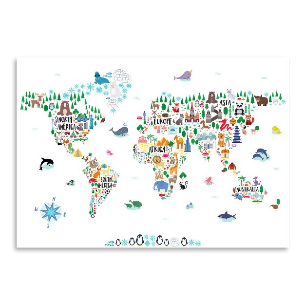 Americanflat Educational Minimalist Animal World Map By Elena David Poster Art Print