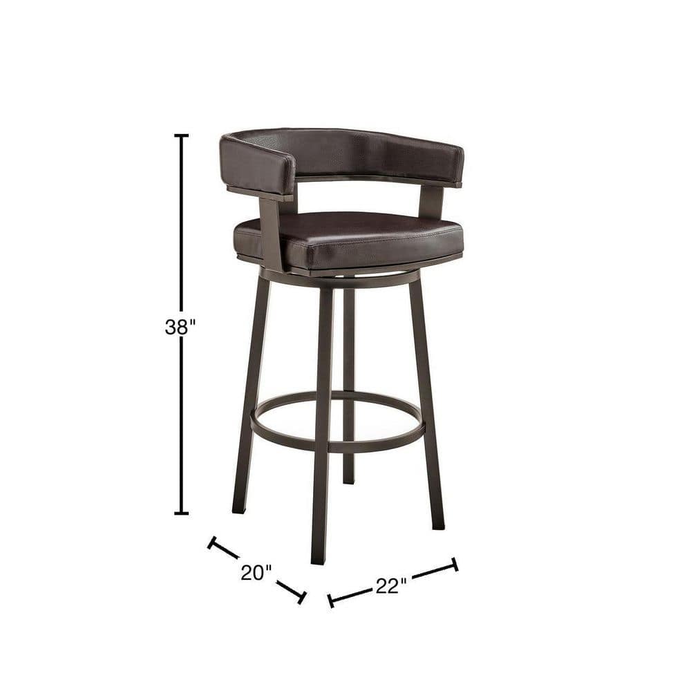 Armen Living Cohen 30 in. Bar Height Low Back Swivel Bar Stool in Java Brown and Chocolate Faux Leather 721535761951