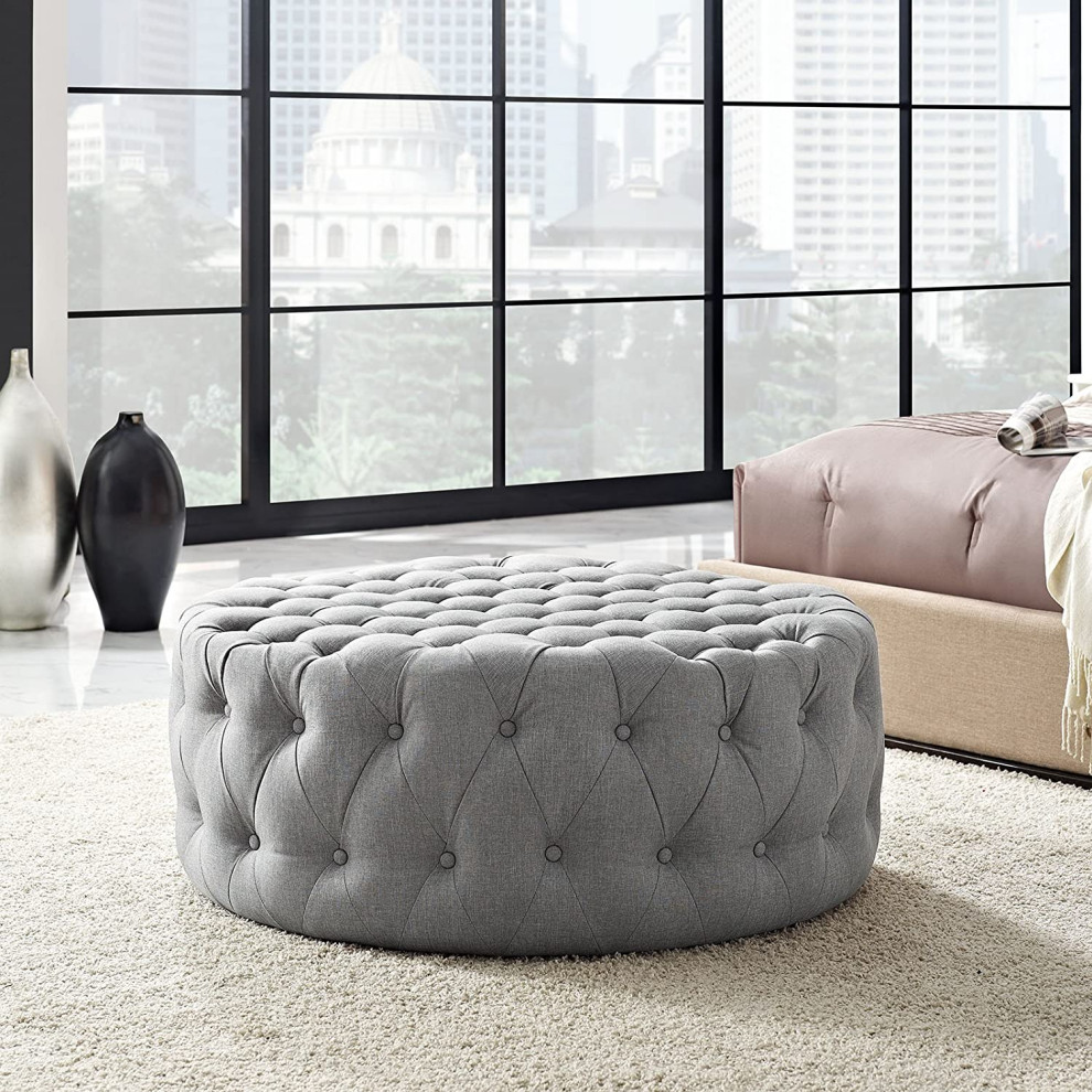 Mid Century Modern Ottoman  Oversized Design With Button Tufting   Traditional   Footstools And Ottomans   by Decorn  Houzz