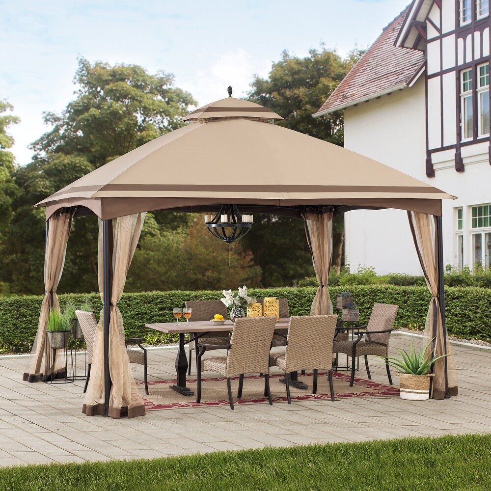 Sunjoy 10.5 ft. x 13 ft. Tan and Brown 2 tier Steel Gazebo