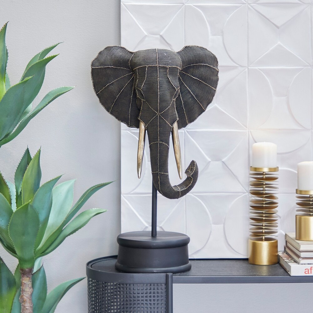 Black Polystone Elephant Sculpture   9.25W x 15.05L x 26.90H