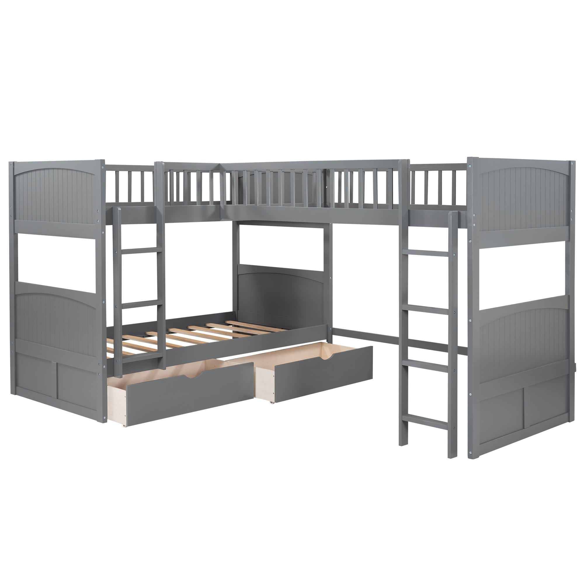 Euroco Wood Bunk Bed Storage, Twin-Over-Twin-Over-Twin for Children's Room, Gray