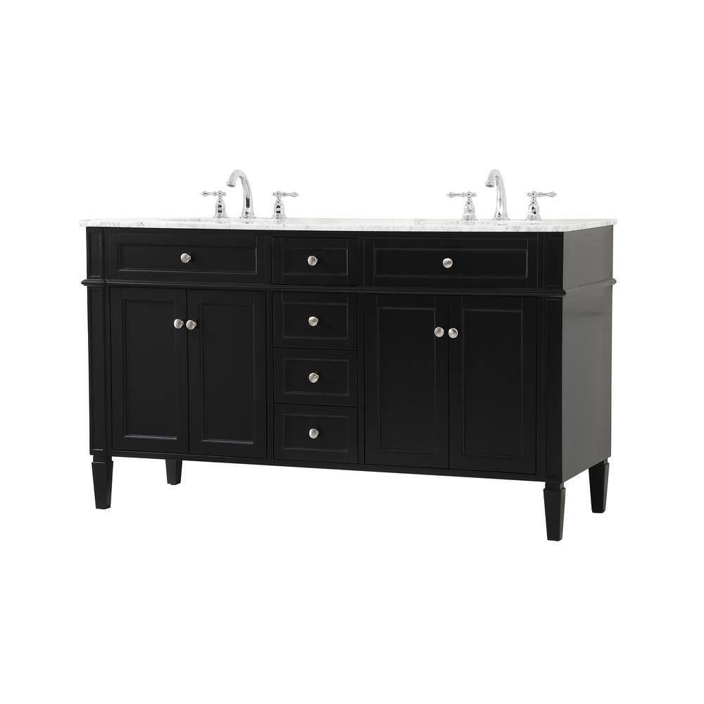 Simply Living 60 in. W x 21.5 in. D x 35 in. H Bath Vanity in Black with Carrara White Marble Top SL37680DBK