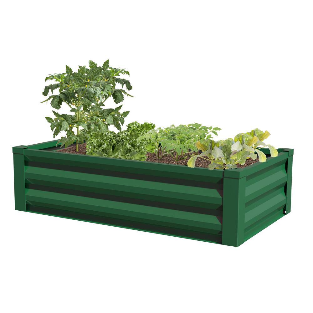 Greenes Fence 24 in. W x 48 in. L x 10 in. H Forest Green Pre-Galvanized Powder-Coated Steel Raised Garden Bed Planter RCM10FG