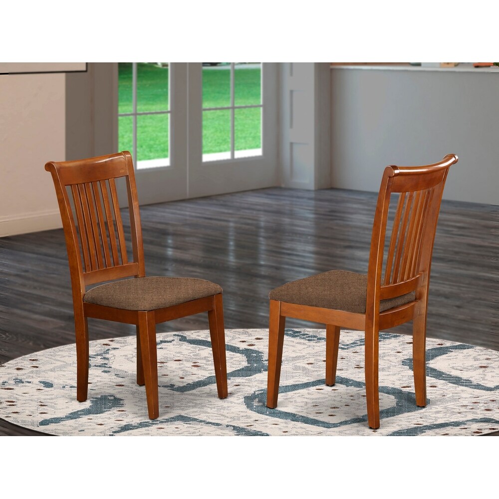 East West Furniture Portland Dining Room Chairs   Slat Back Chairs  Set of 2  Saddle Brown (Seat's Type Options)