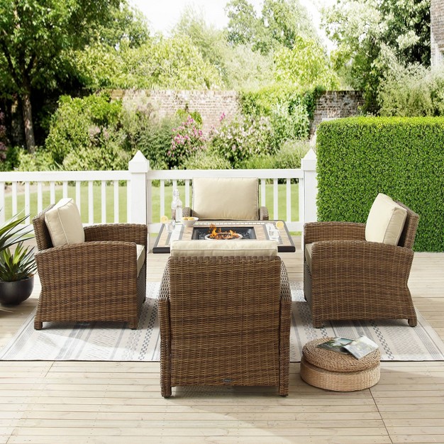 Bradenton 5pc Outdoor Wicker Arm Chair amp Fire Table Set Crosley