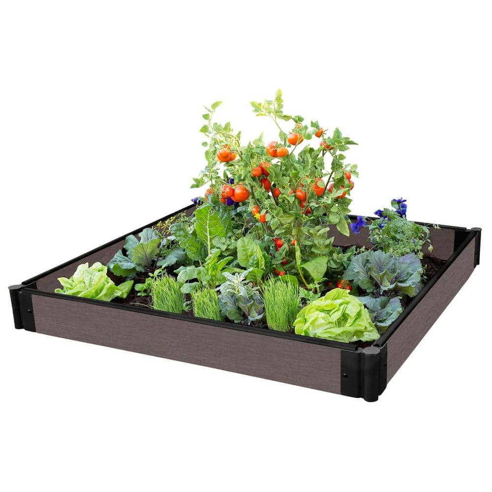 Frame It All One Inch Series 4 ft. x 4 ft. x 5.5 in. Weathered Wood Composite Raised Garden Bed 300001425