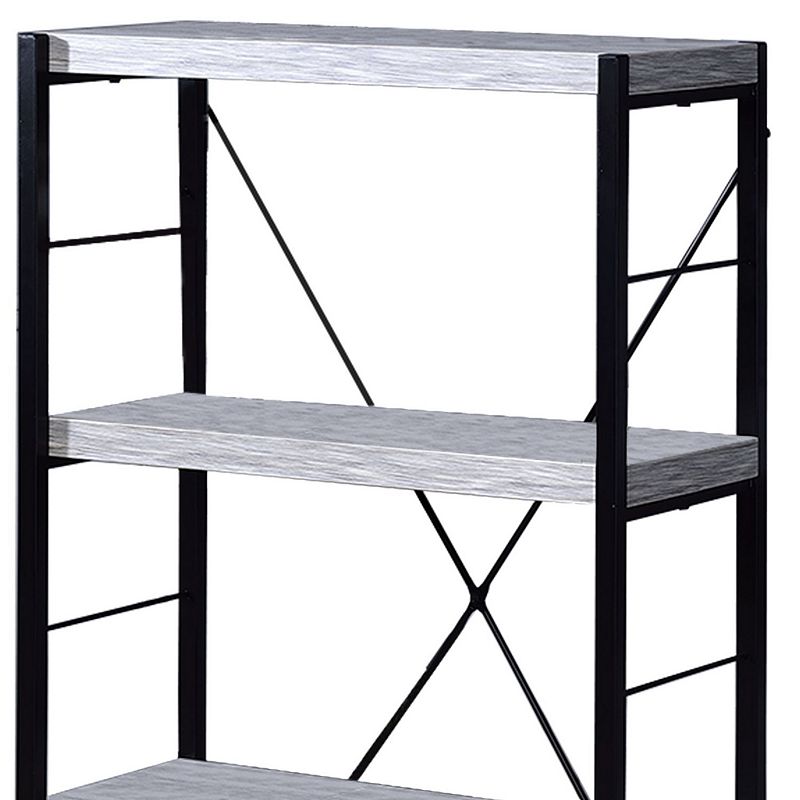 Industrial Bookshelf with 4 Shelves and Open Metal Frame， White and Black