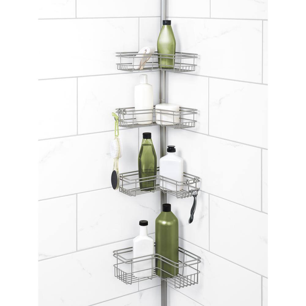 Zenna Home 4-Tier Tension Pole Shower Caddy in Satin Nickel E2159NN