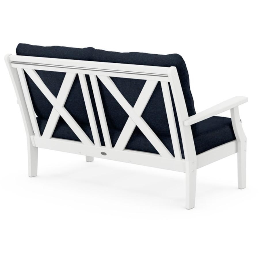 POLYWOOD Braxton Deep Seating Settee in White / Marine Indigo